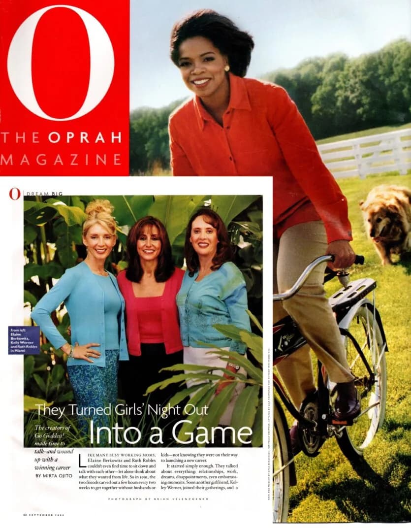 O, The Oprah Magazine cover beside the Go Goddess! feature, They Turned Girls' Night Out Into a Game