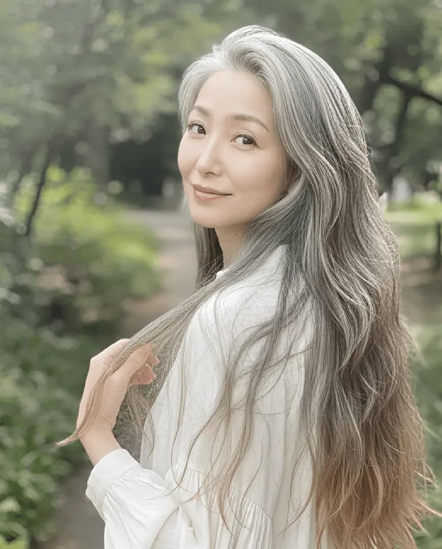 Ayako, silver-haired woman from Tokyo, Japan, sharing her going-gray story
