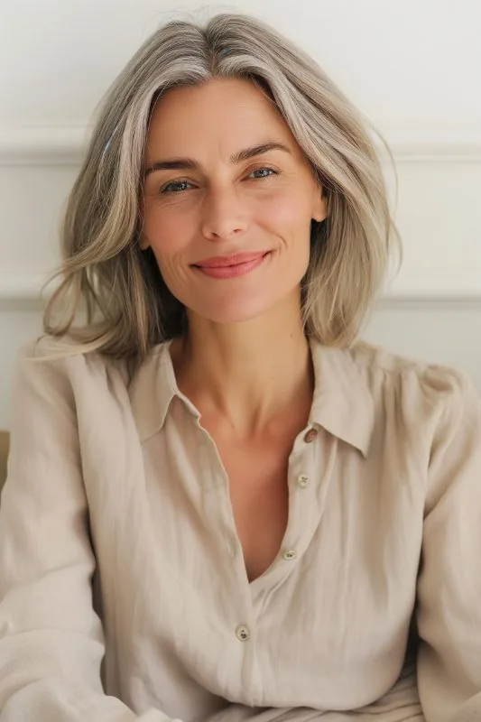 Margaret, silver-haired woman from Austin, Texas, sharing her going-gray story